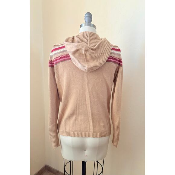 Eddie Bauer Petite M Hoodie Sweater Zip Up Tan Fair Isle Angora Blend Women’s - Picture 5 of 6